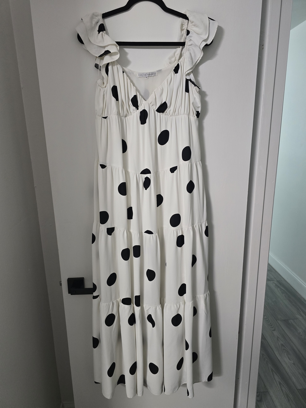 English Factory White Maxi Dress with Black Polka Dots